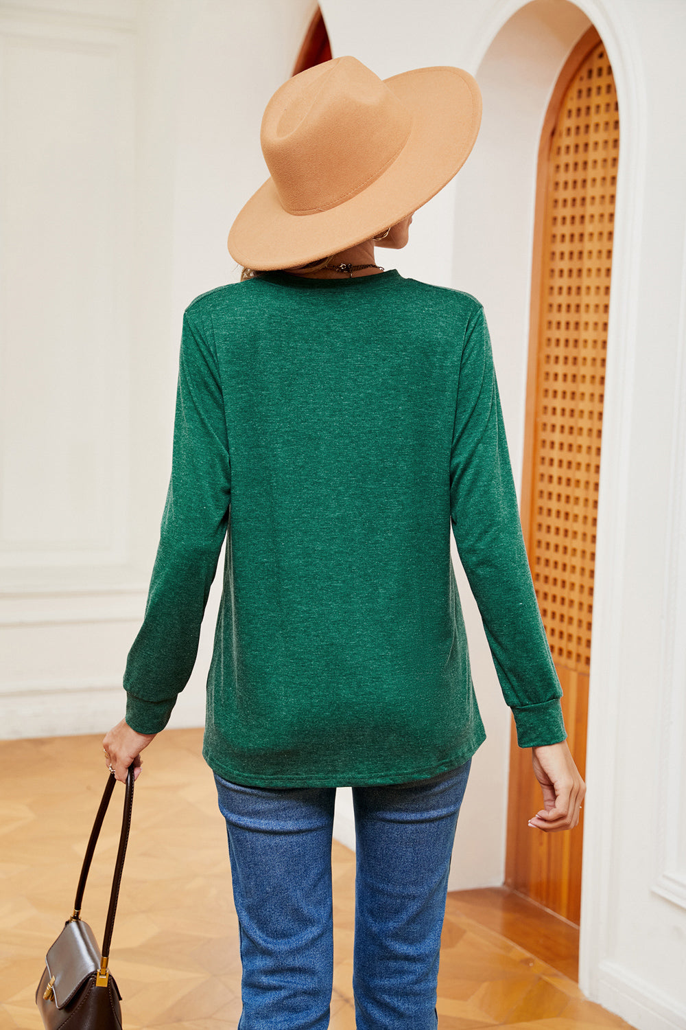 Buttoned Notched Neck Long Sleeve Top, view 18