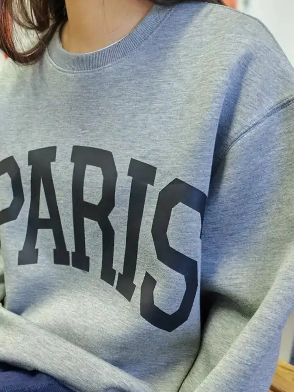 Basic Bae PARIS Round Neck Long Sleeve Air Scuba Sweatshirt in Gray, view 6