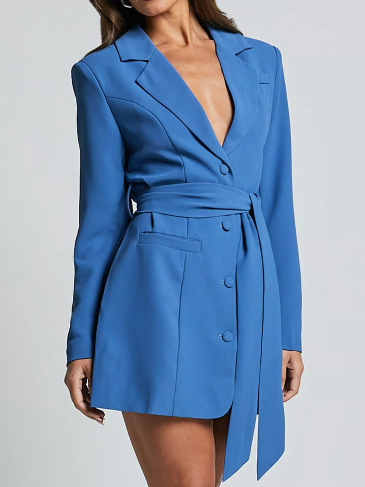 Lapel Collar Tie Waist Blazer - Lilixa.store