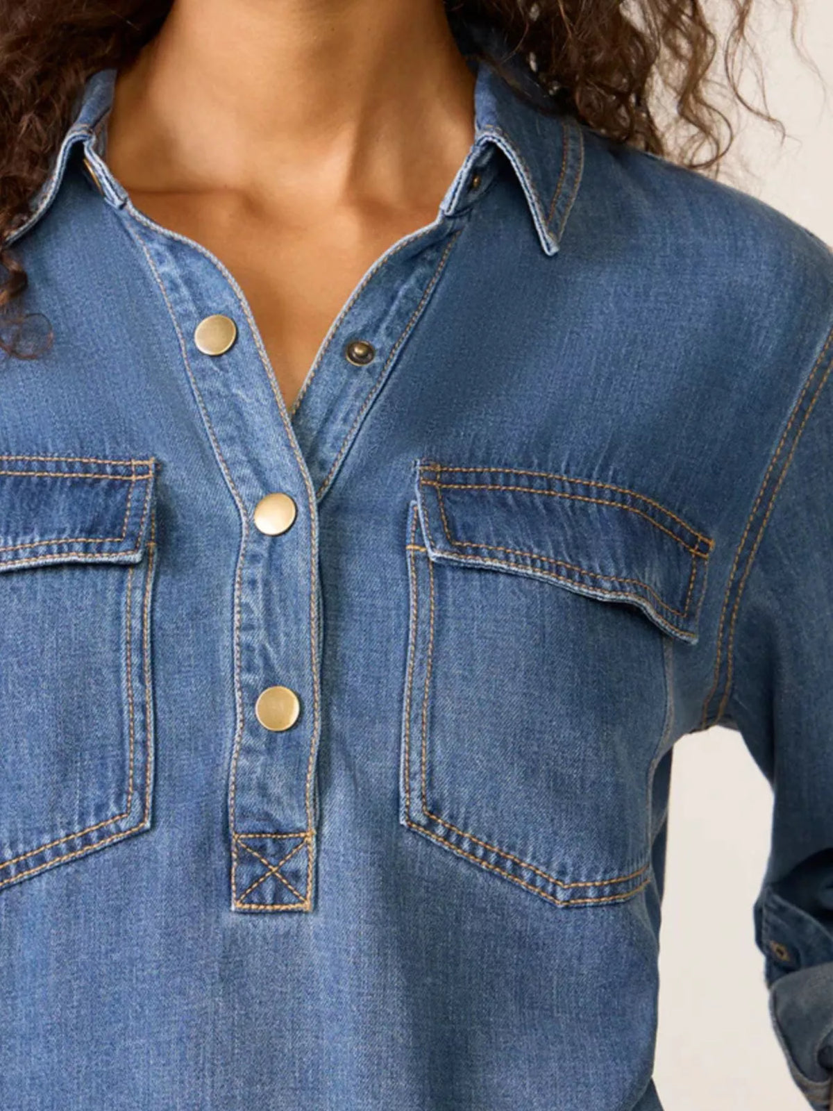 Half Snap Cropped Denim Top - Lilixa.store