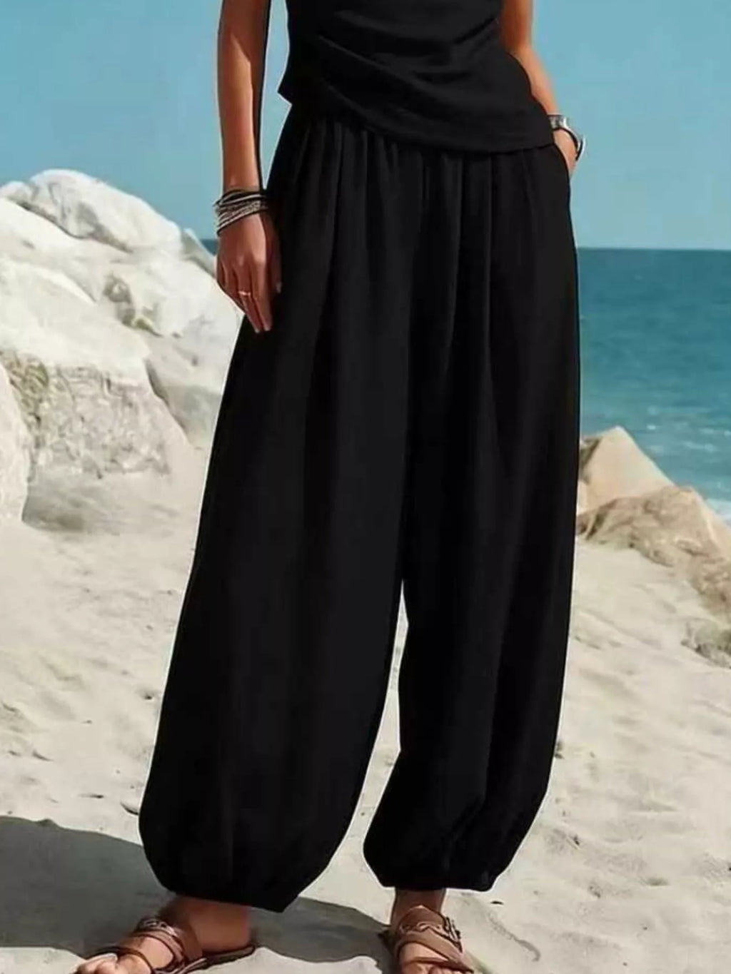 Full Size One-Shoulder Sleeveless Top and Harem Pants Set Plus Size - Lilixa.store
