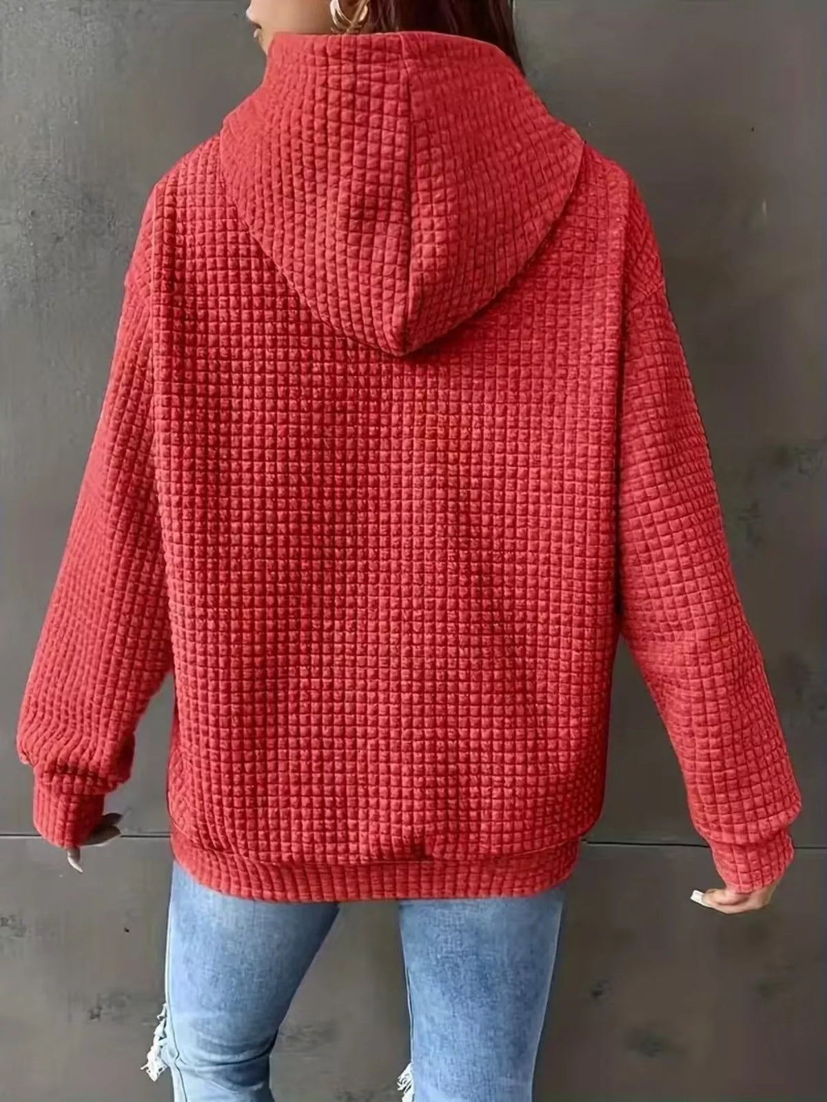 Textured Knit Drawstring Hoodie - Lilixa.store