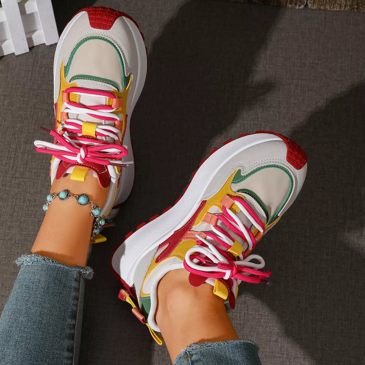 Round Toe Lace Up Sneakers - Lilixa.store