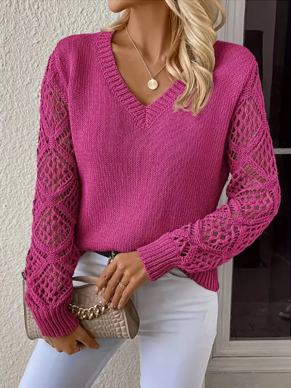 V-Neck Hollow-Out Sleeve Knit Sweater, view 6