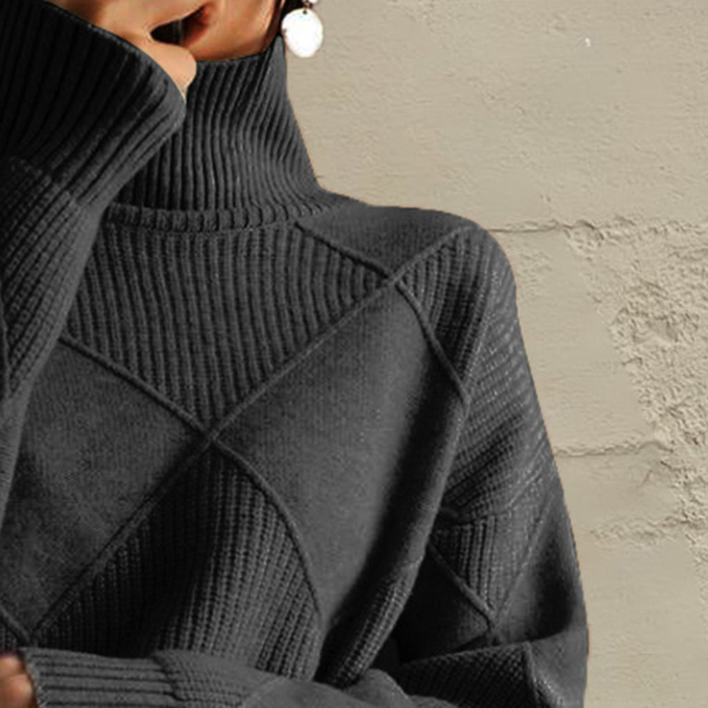 Geometric Turtleneck Long Sleeve Sweater - Lilixa.store