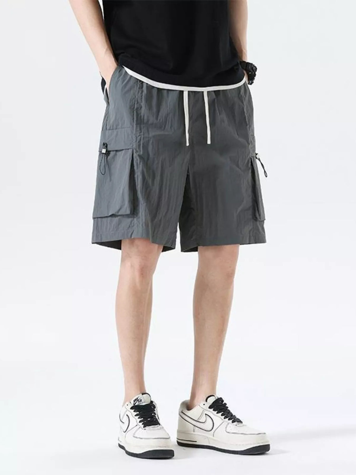 Men's Drawstring Cargo Shorts in Grey