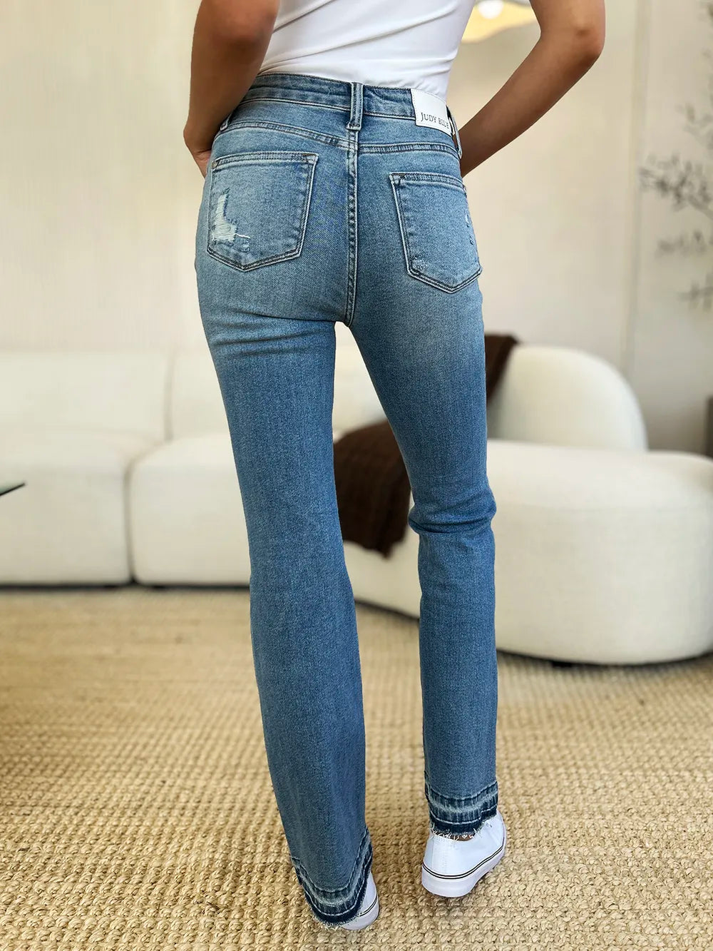 Judy Blue Full Size Mid Rise Destroyed Hem Distressed Jeans - Lilixa.store
