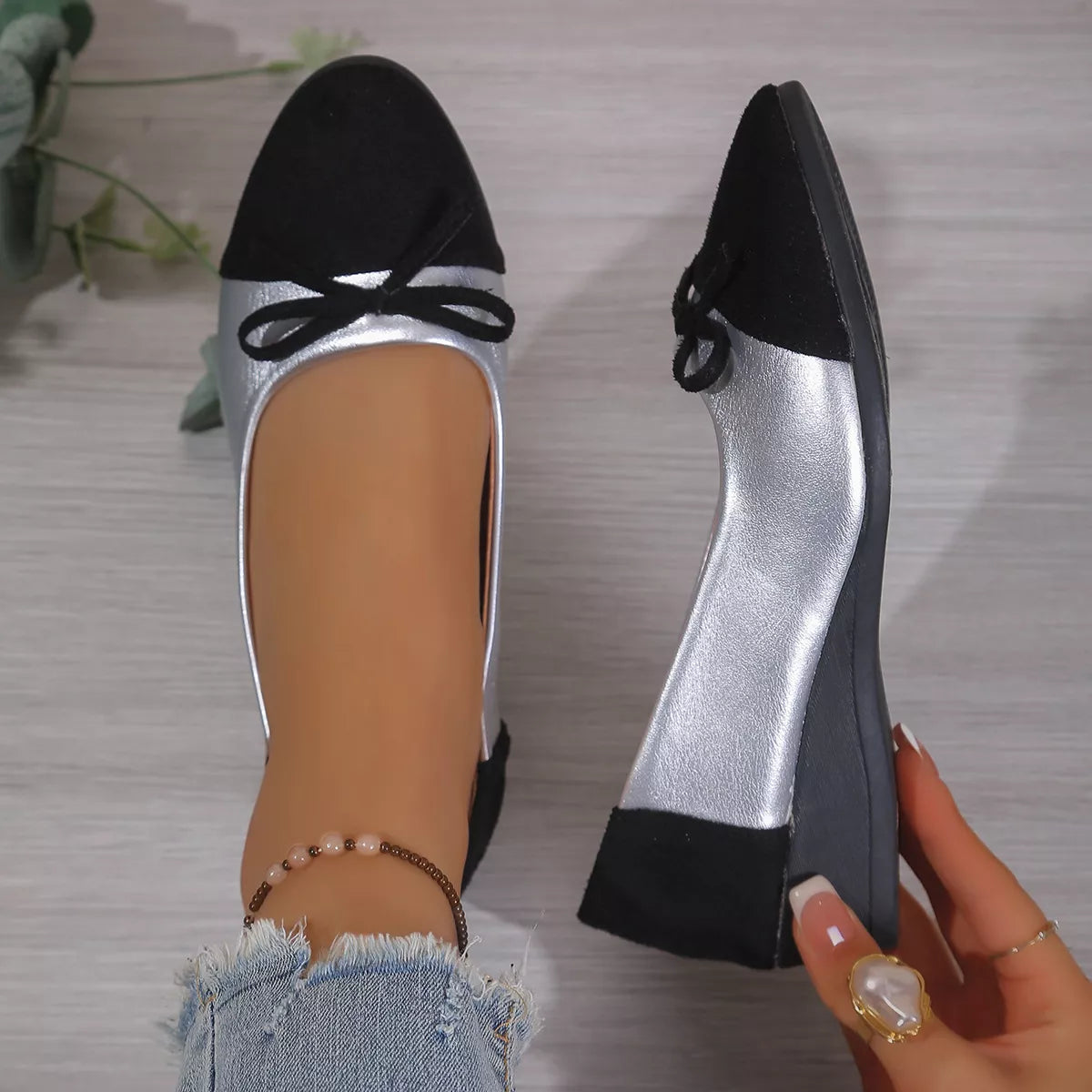 Bow Accent Two-Tone Slip-Ons, view 3