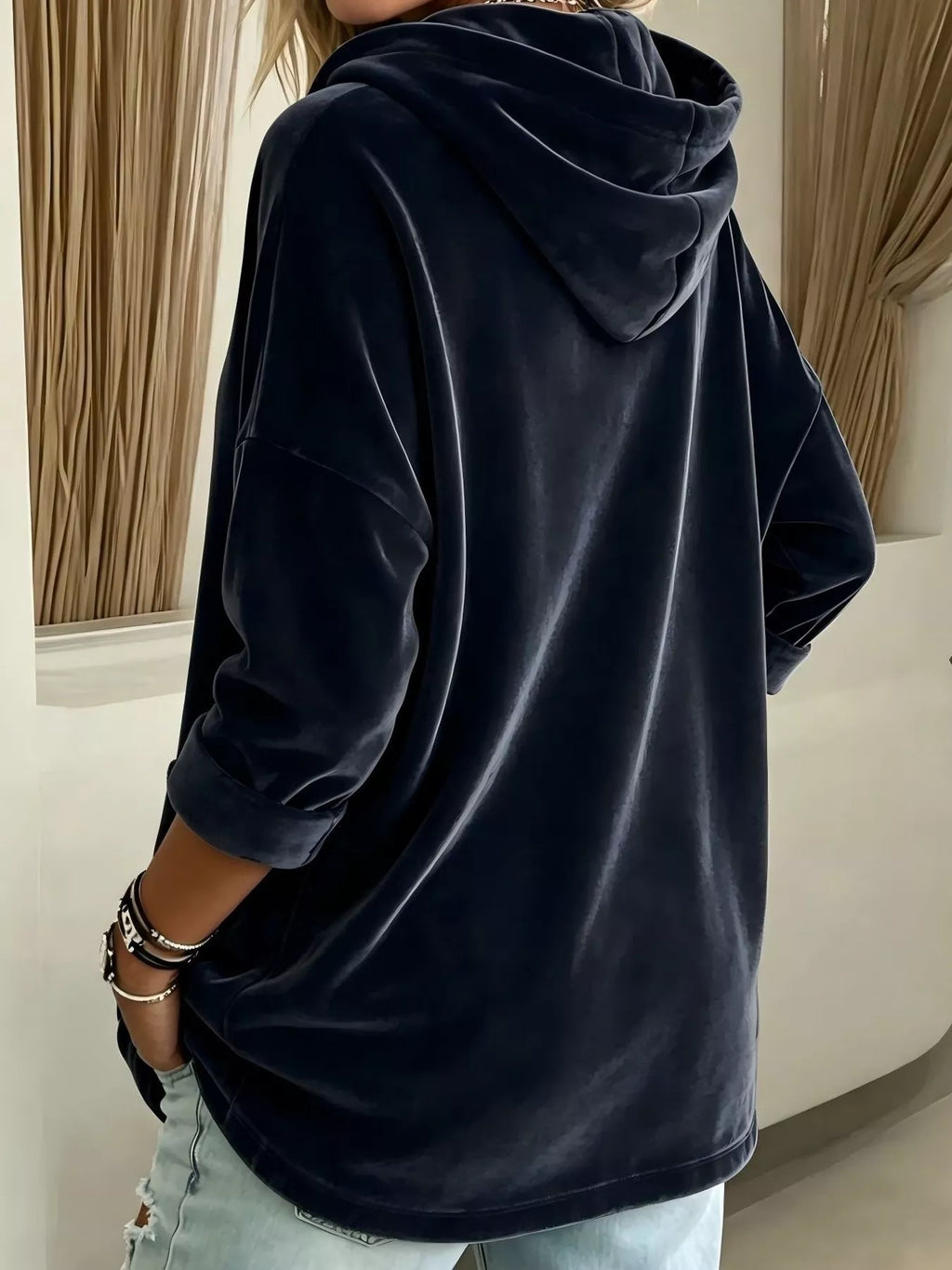 Full Size Velvet Long Sleeve Hoodie with Front Pockets Plus Size - Lilixa.store