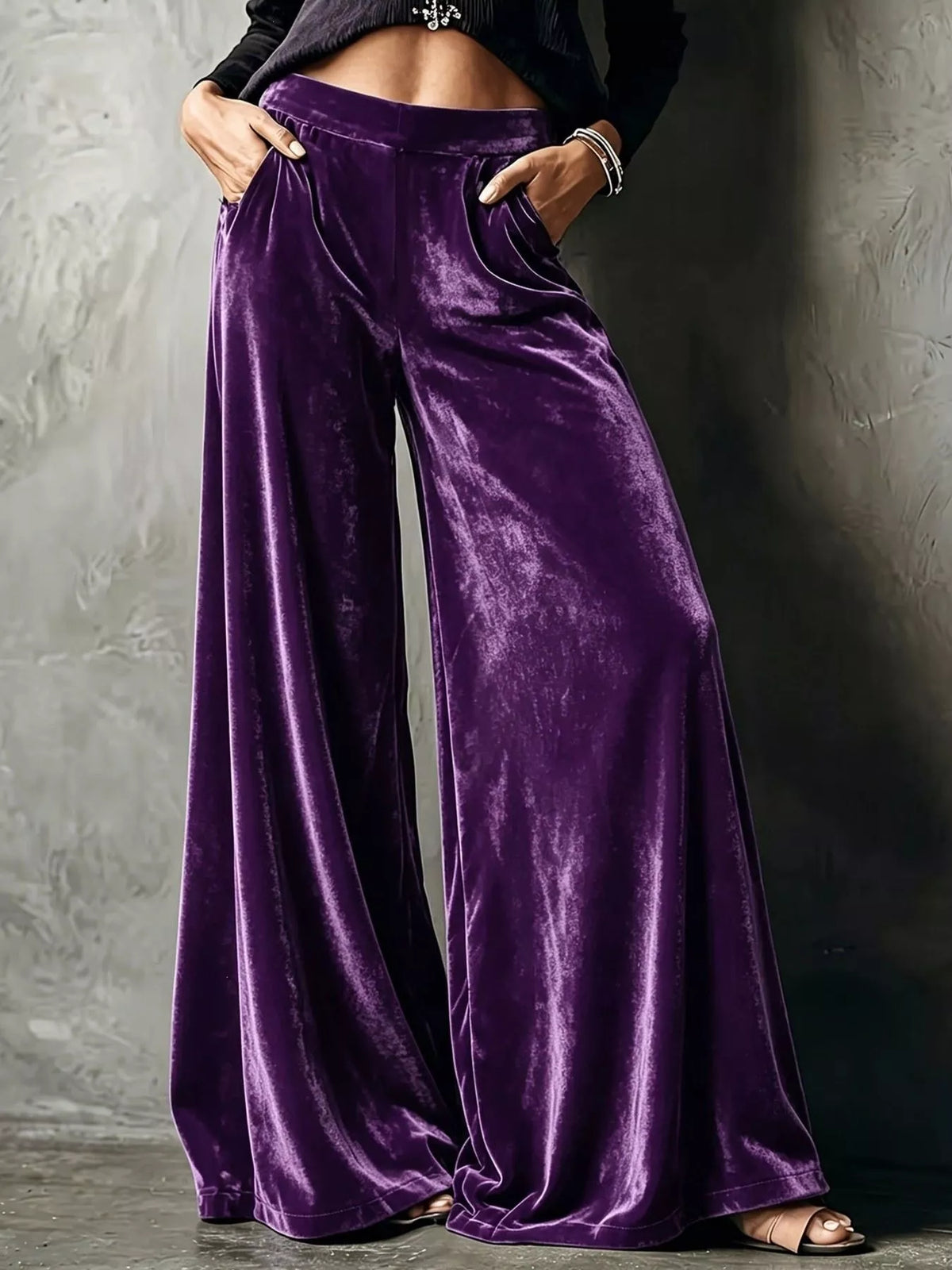 Full Size High-Waisted Wide-Leg Velvet Pants Plus Size - Lilixa.store
