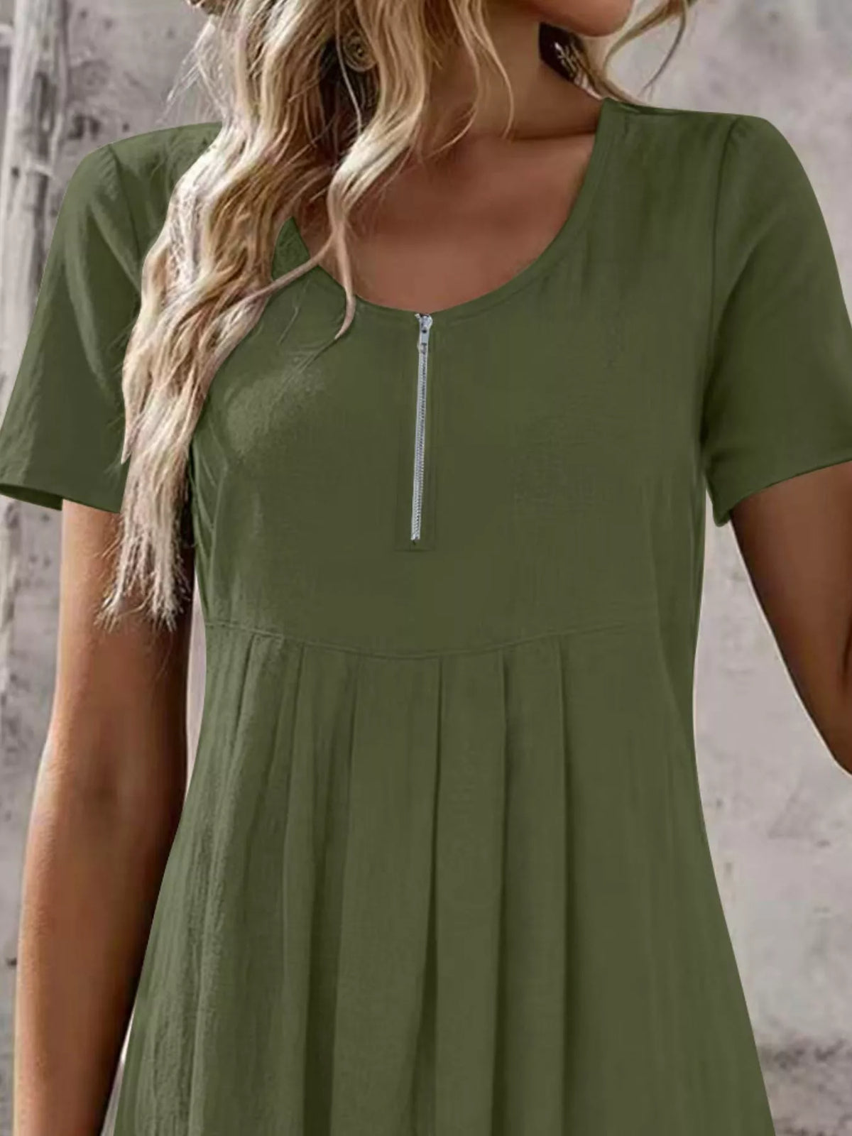 Zipper-Front Short Sleeve A-Line Dress - Lilixa.store