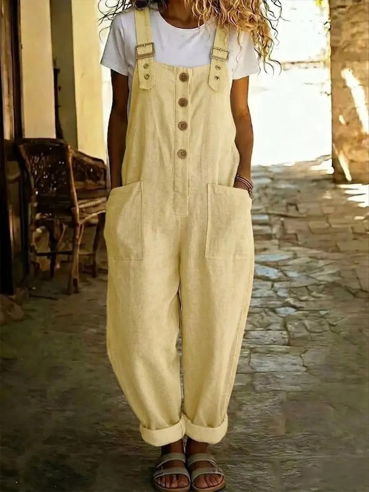 Casual Button Front Wide Leg Overalls - Lilixa.store