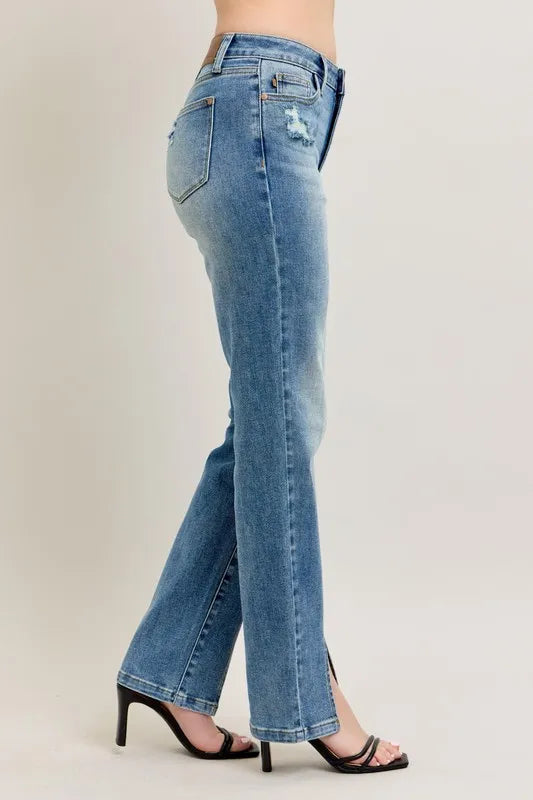Judy Blue Full Size High Waist Vintage Wash Front Seam & Slit Straight Plus Size - Lilixa.store