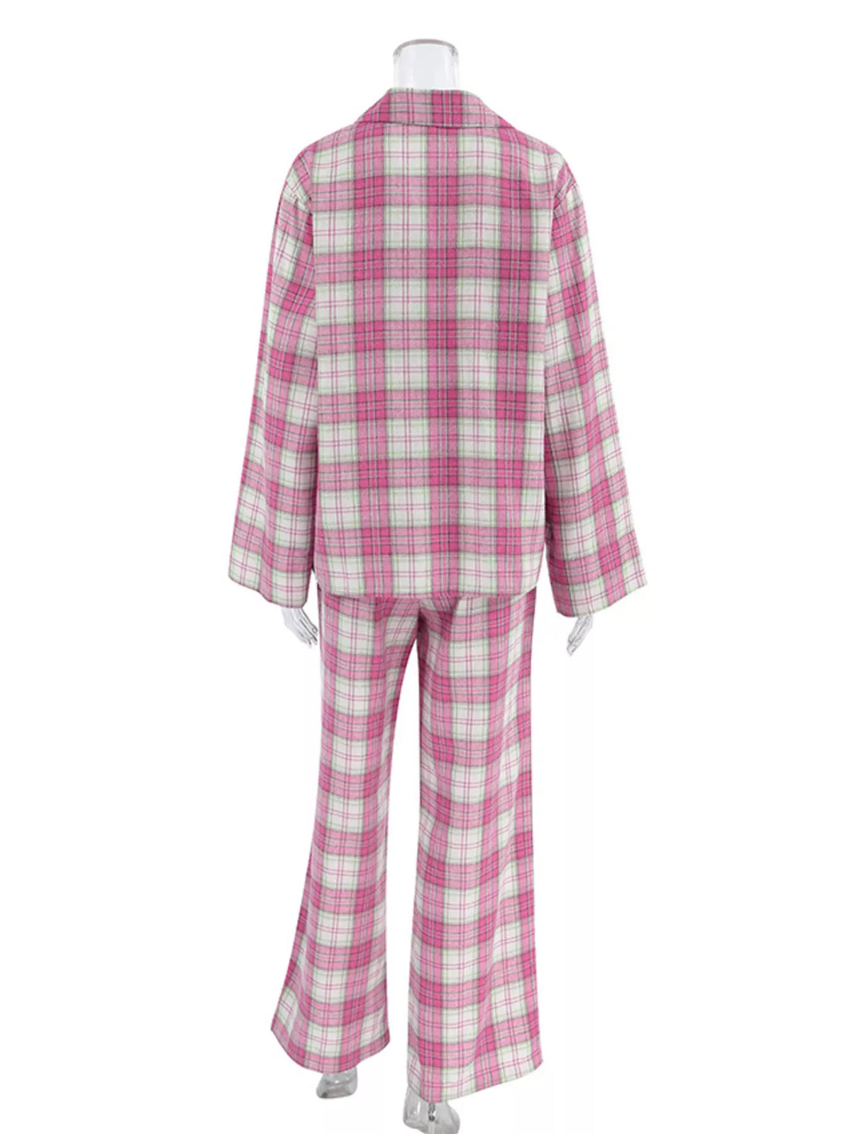 Plaid Long Sleeve Shirt and Pants Set - Lilixa.store