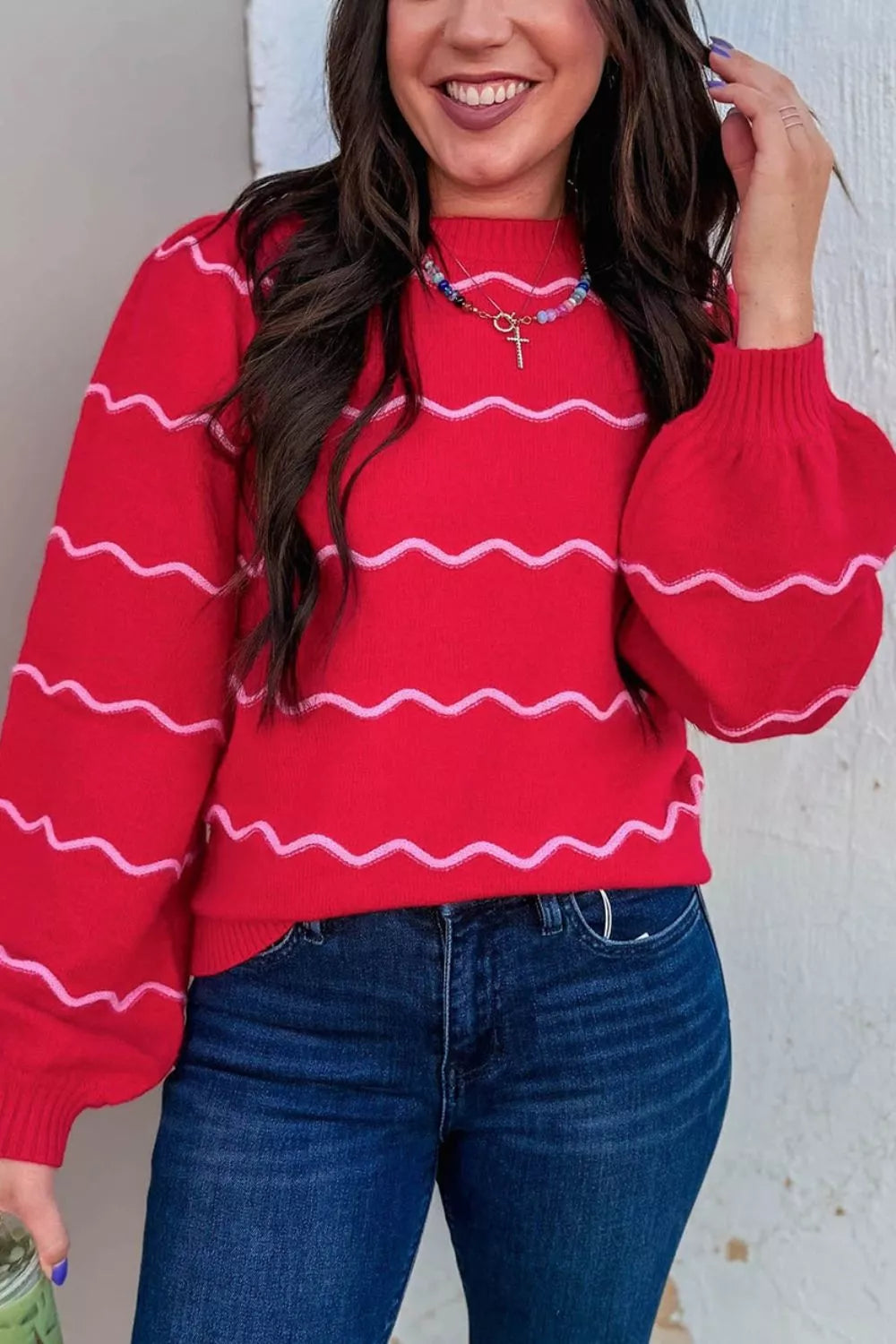 Striped Round Neck Long Sleeve Shift Pullover Sweater