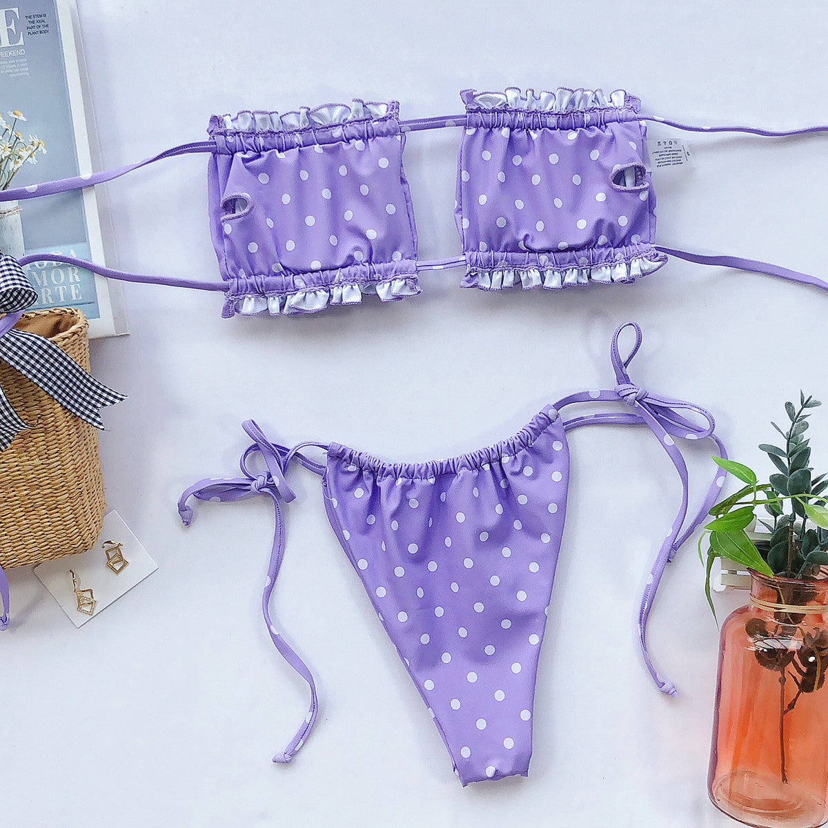 Frill Trim Ruched Bikini Set - Lilixa.store