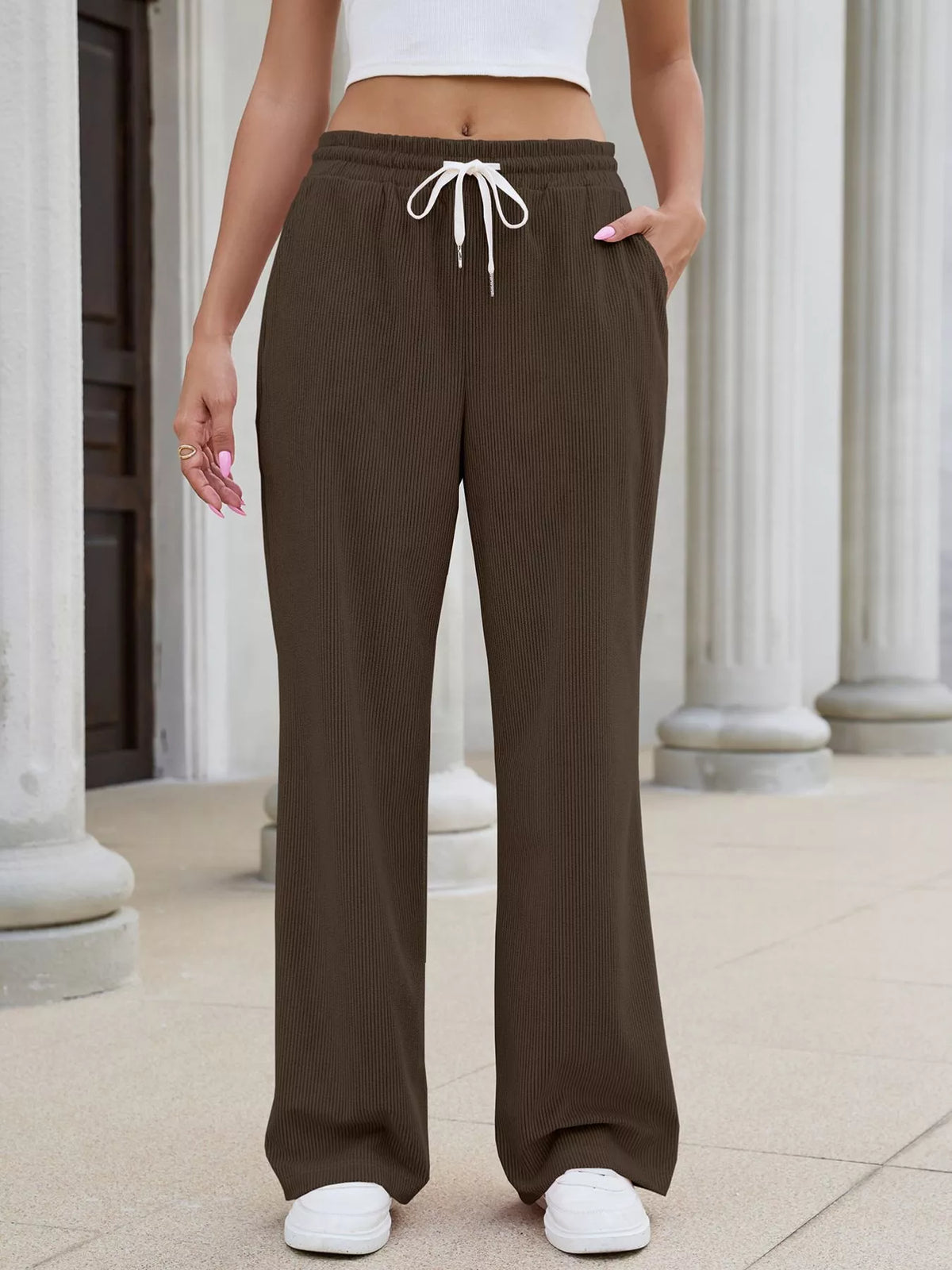 High-Waisted Drawstring Wide-Leg Casual Pants - Lilixa.store