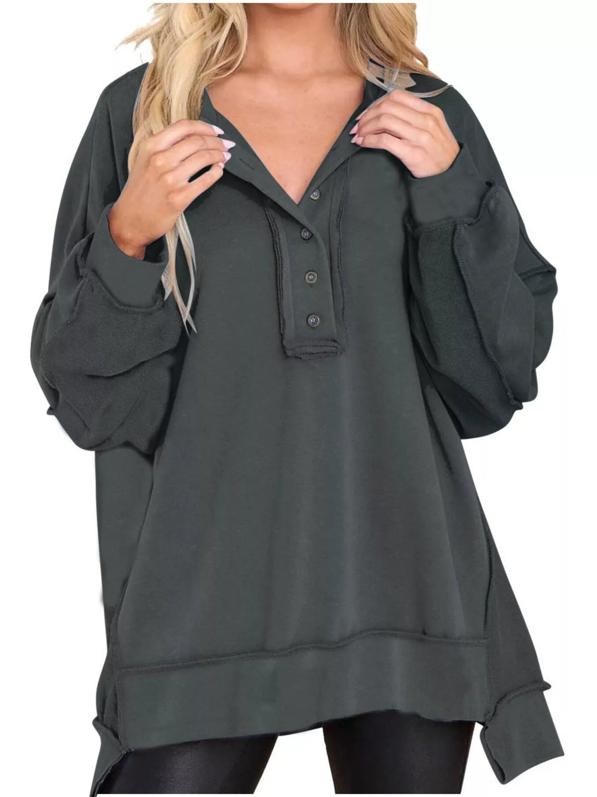 Half Snap Long Sleeve Sweatshirt - Lilixa.store