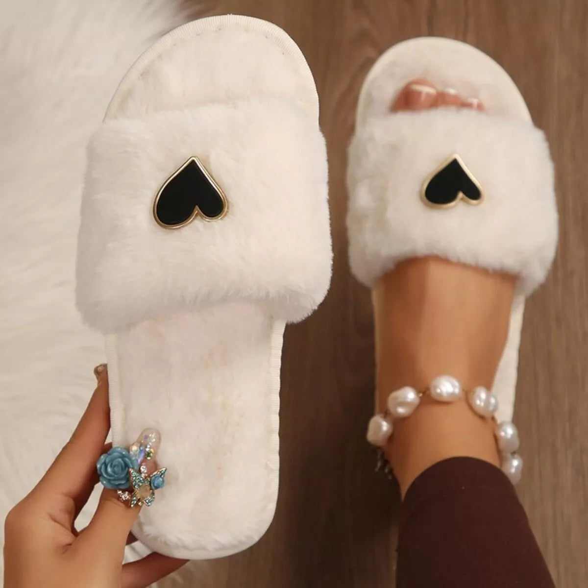 Heart Open Toe Flats Slippers - Lilixa.store