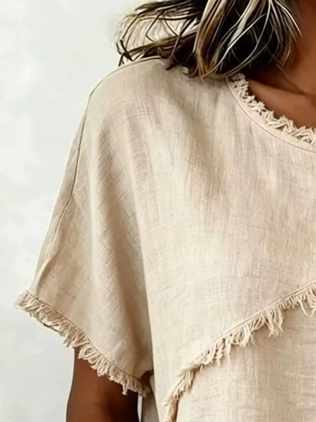 Full Size Frayed Hem Short Sleeve Top Plus Size - Lilixa.store