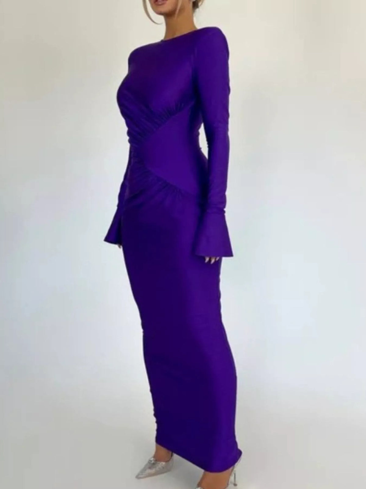 Ruched Long Sleeve Bodycon Maxi Dress - Lilixa.store