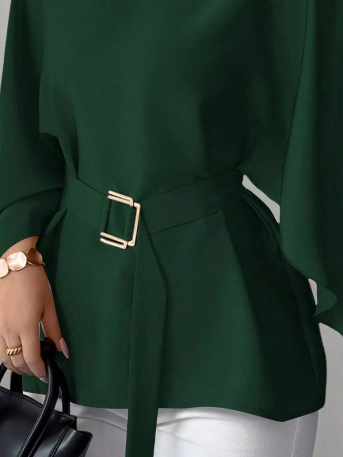 Round Neck Belt Batwing Sleeve Blouse - Lilixa.store