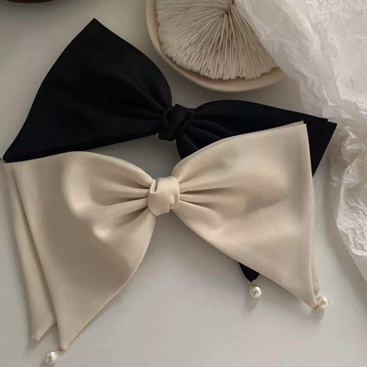 Satin Pearl Bow Hair Clip - Lilixa.store