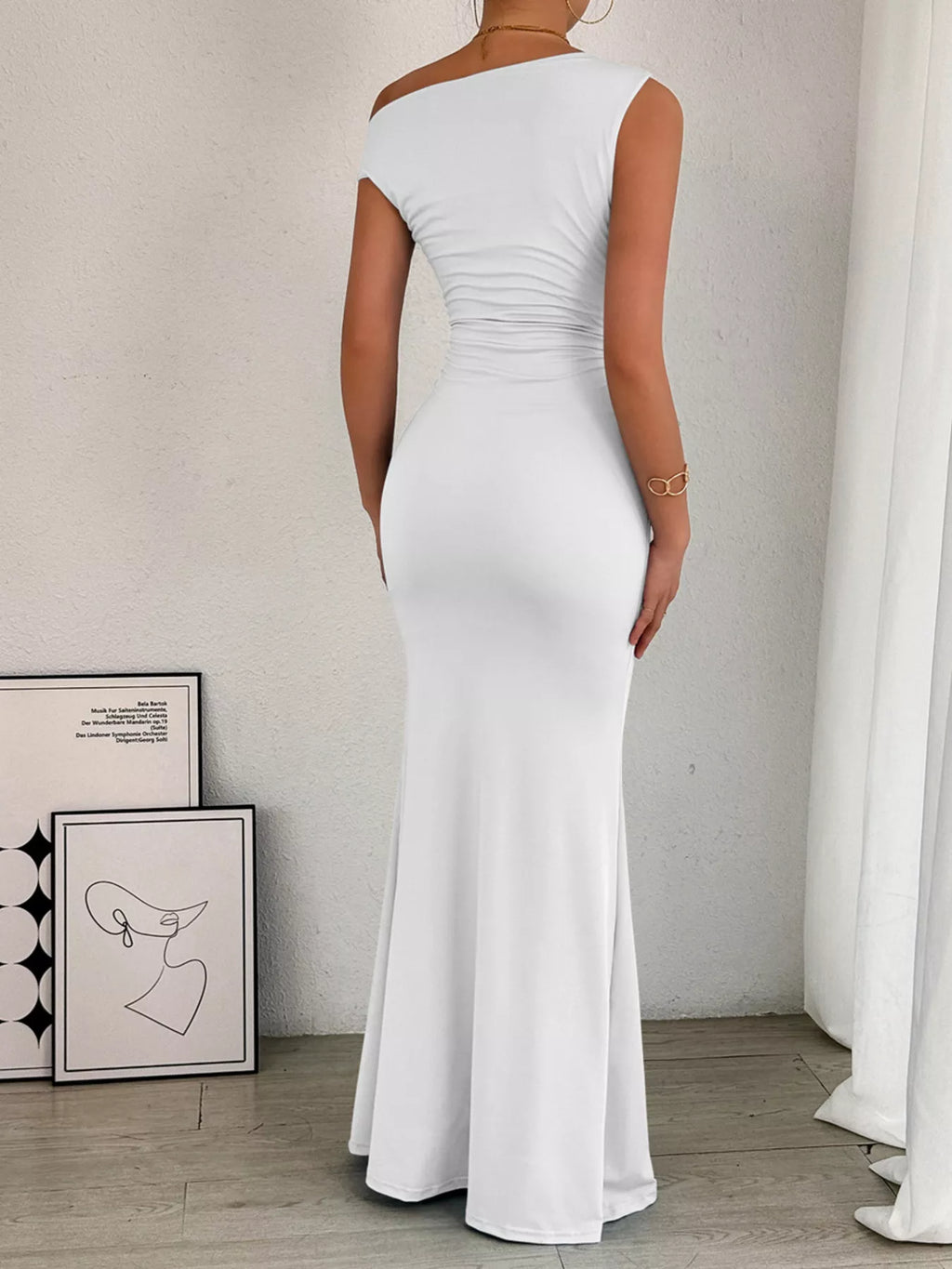 One-Shoulder Ruched Bodycon Maxi Dress - Lilixa.store