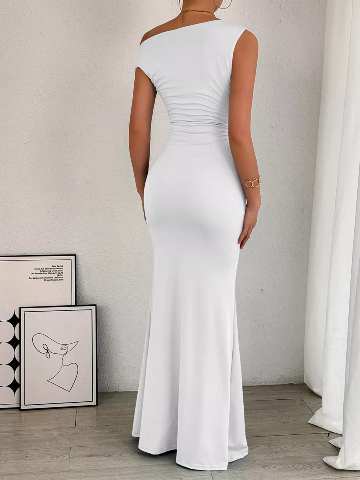 One-Shoulder Ruched Bodycon Maxi Dress - Lilixa.store