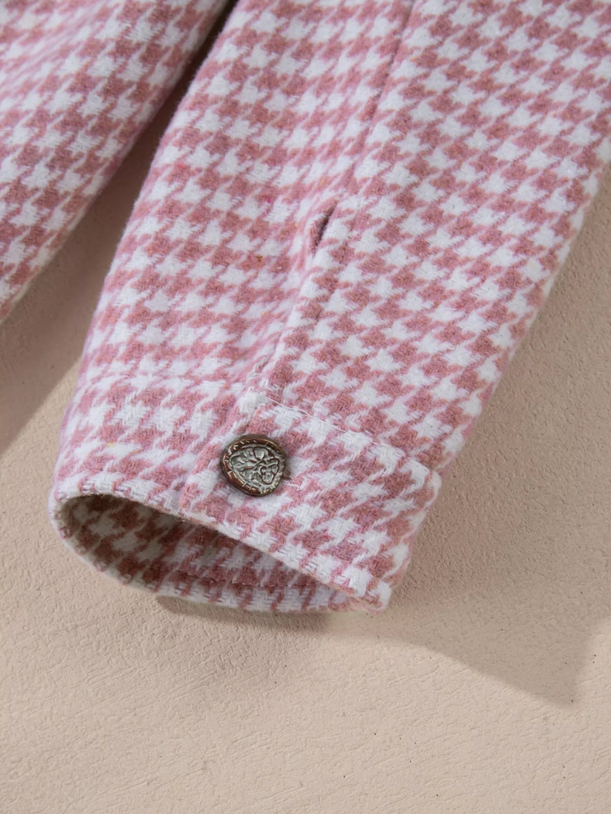 Button Down Houndstooth Color Block Shacket, view 17