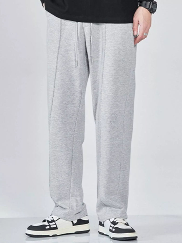 Men's Full Size Casual Drawstring Wide Leg Sweatpants Plus Size in Light Gray