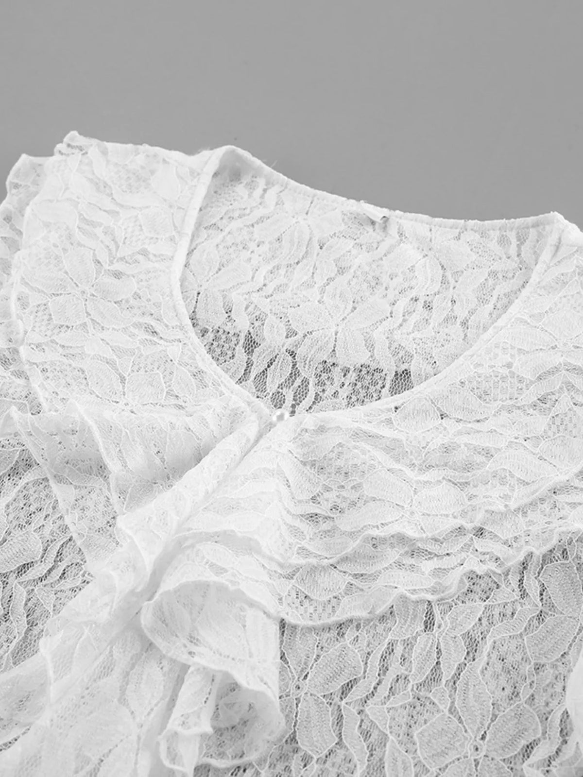 Lace V-Neck Flare Sleeve Blouse in White, view 12