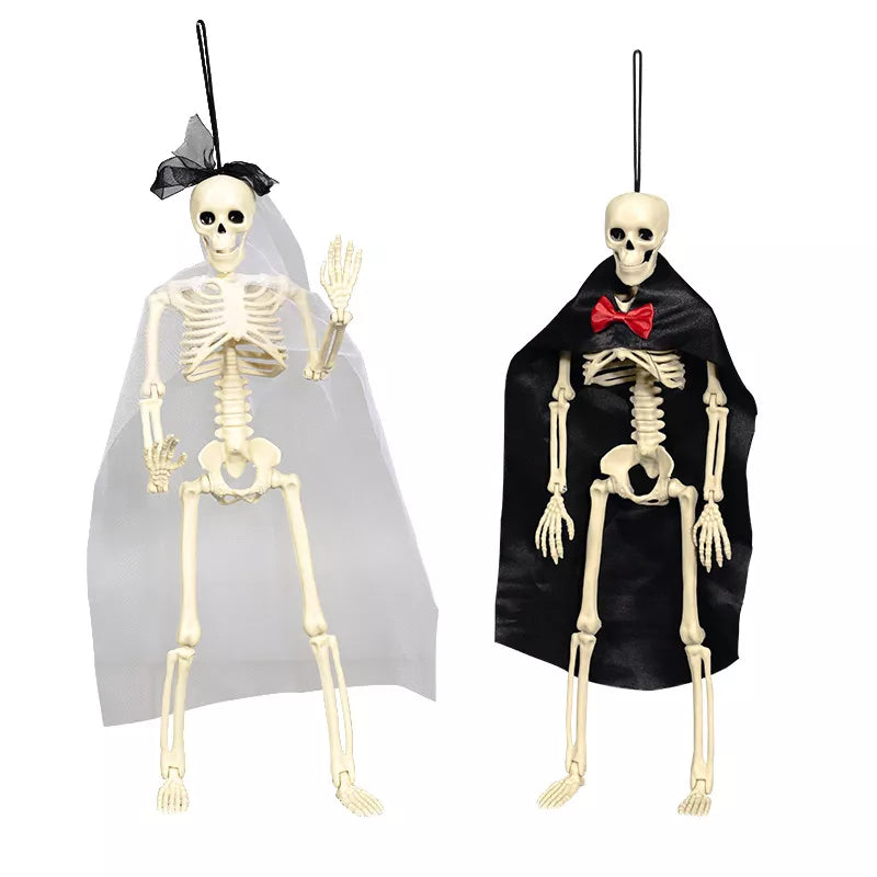 Halloween Posable Skeleton Couple with Wedding Veil and Cape - Lilixa.store