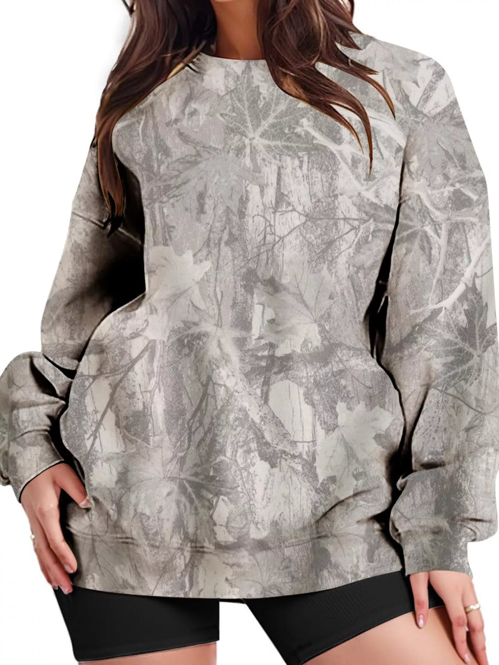 Oversized Printed Crew Neck Sweatshirt - Lilixa.store