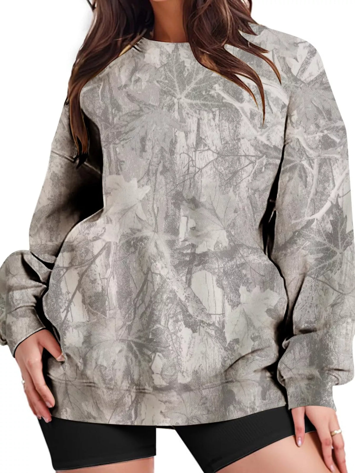 Oversized Printed Crew Neck Sweatshirt - Lilixa.store