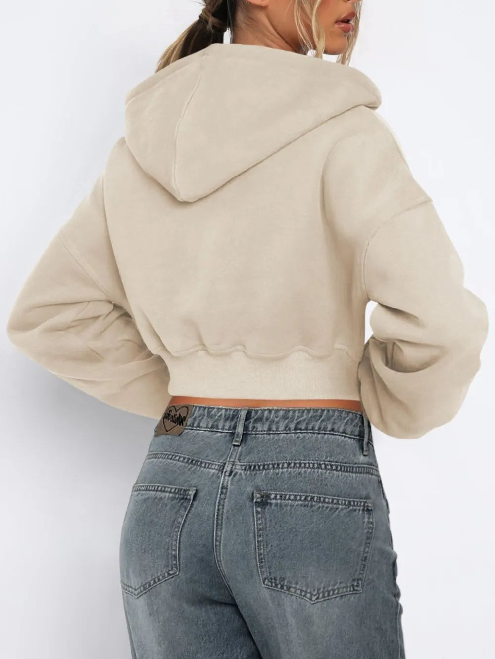 Zip Up Long Sleeve Hooded Cropped Jacket, view 9