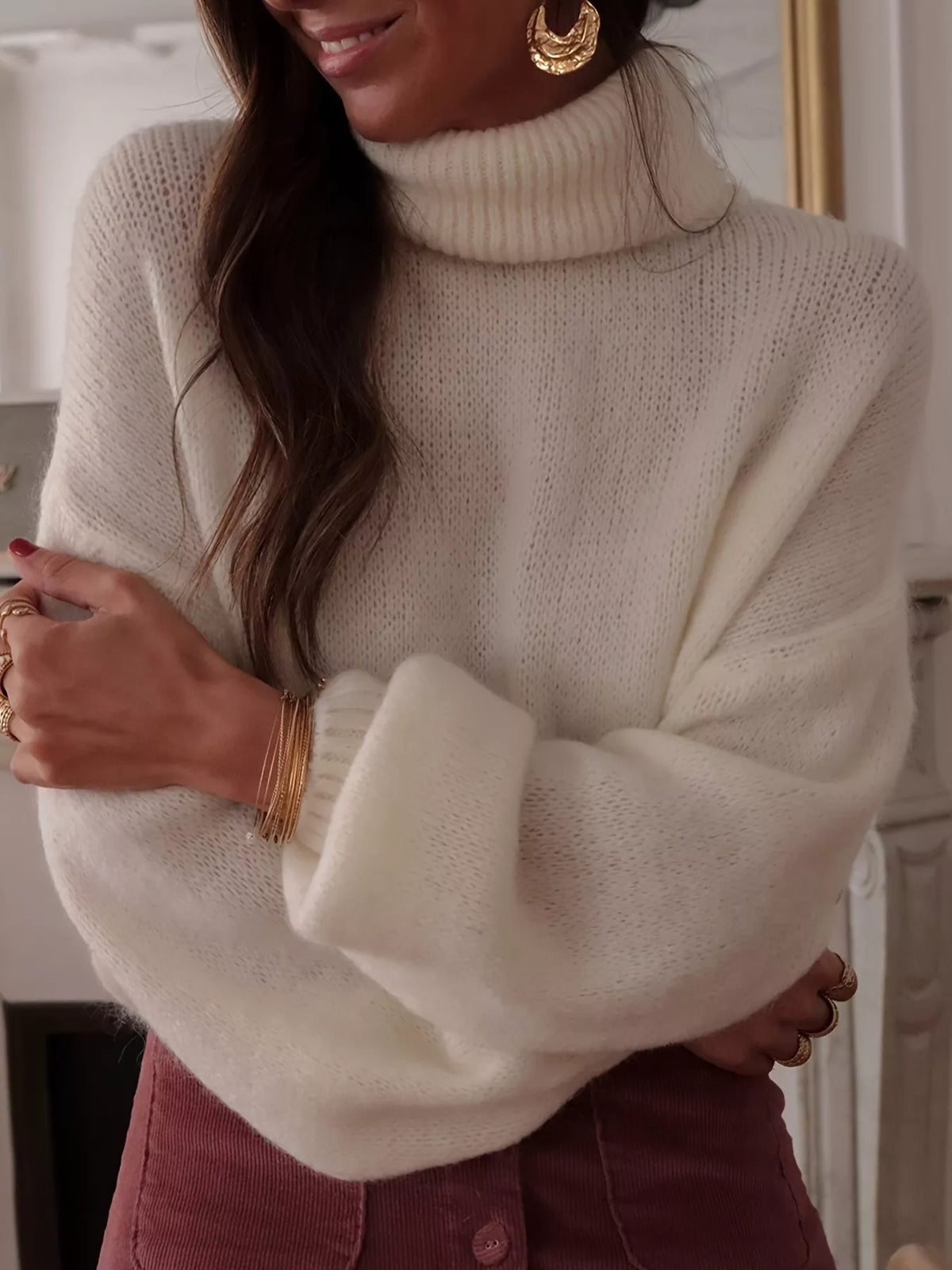 Turtleneck Oversized Dropped Shoulder Sweater