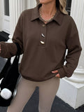 Polo Collar Dropped Shoulder Sweatshirt - Lilixa.store