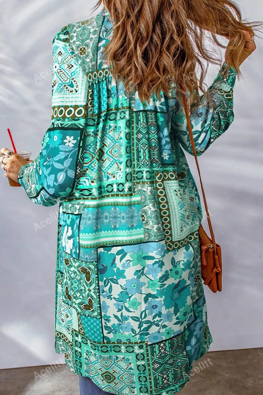 Printed Button Up Long Sleeve Cardigan, view 8