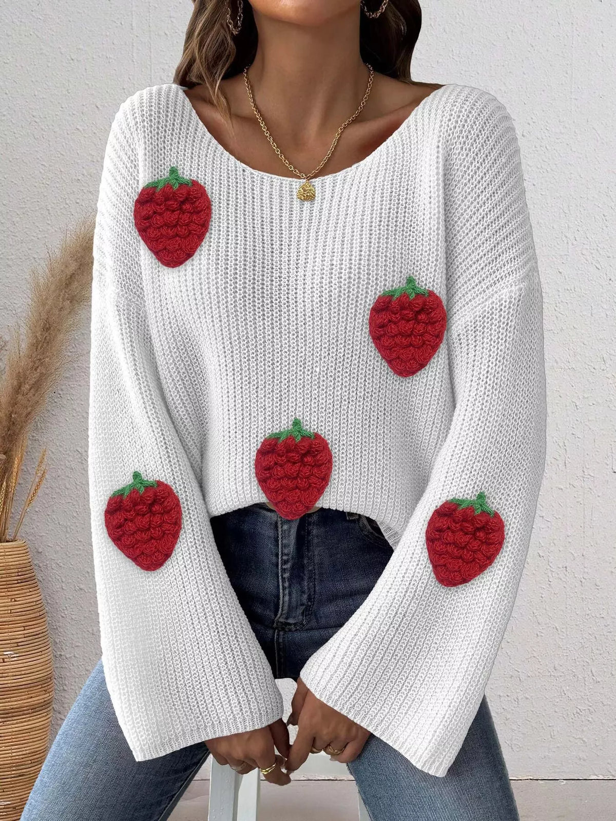 Strawberry Applique Oversized Sweater