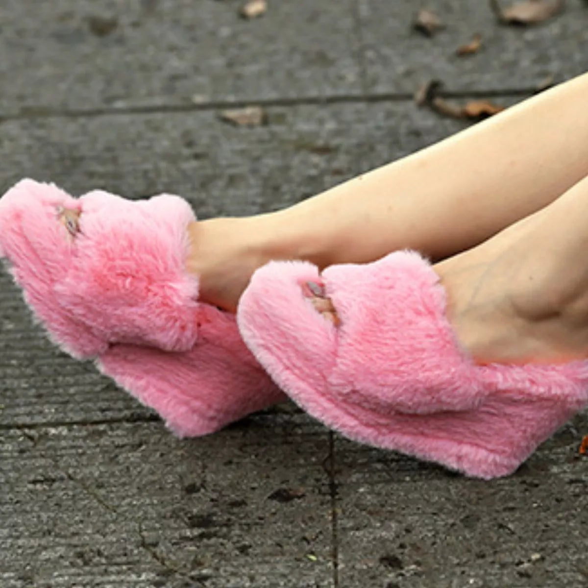 Fluffy Platform Wedge Slippers - Lilixa.store
