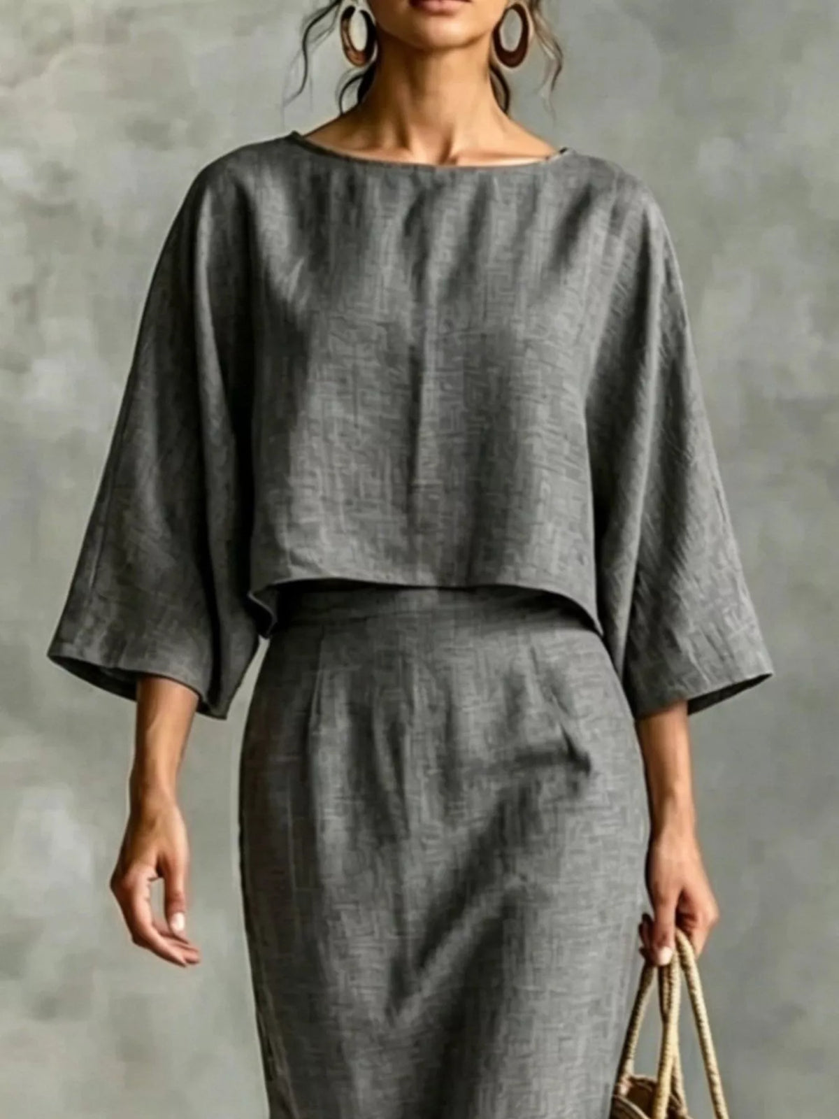 Full Size Solid Color Cropped Top and Midi Skirt Set Plus Size - Lilixa.store