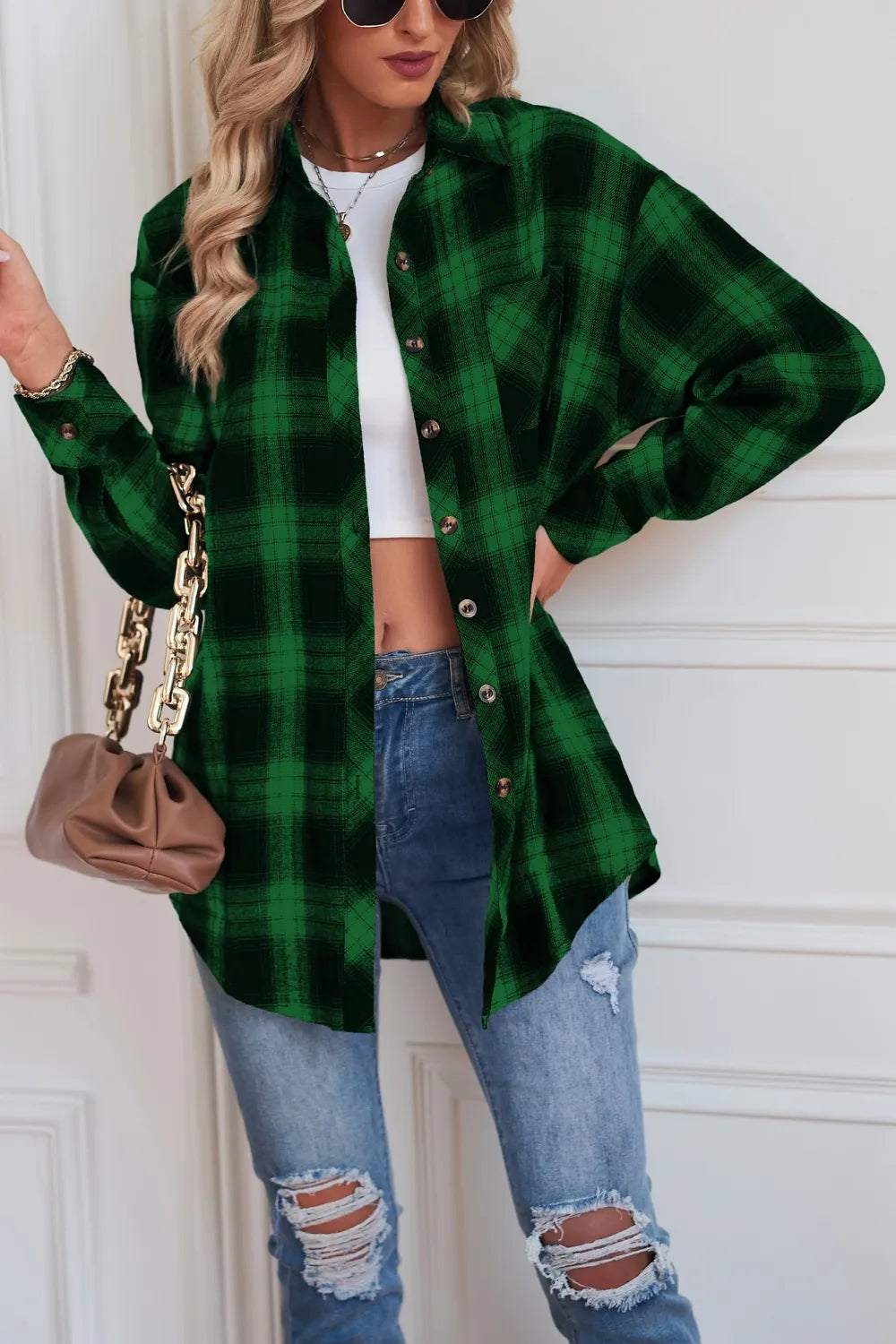Plaid Button Up Dropped Shoulder Outerwear - Lilixa.store