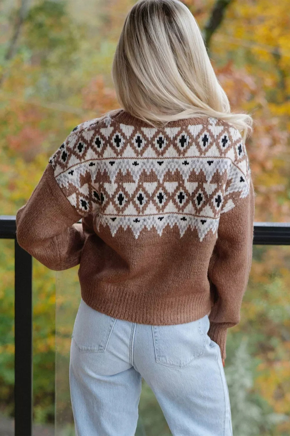 Geometric Print Drop Shoulder Casual Pullover Sweater