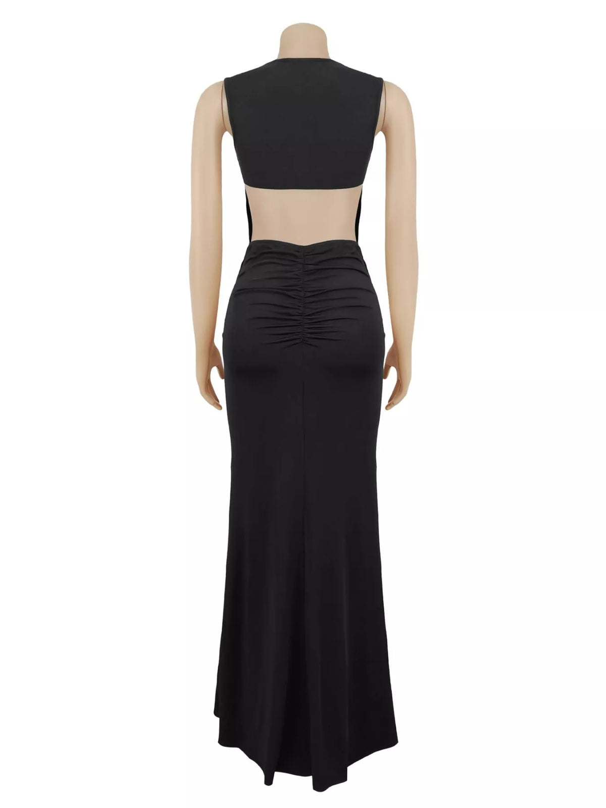 Sleeveless Bodycon Maxi Dress with Gold Buckle Detail in Black, view 6