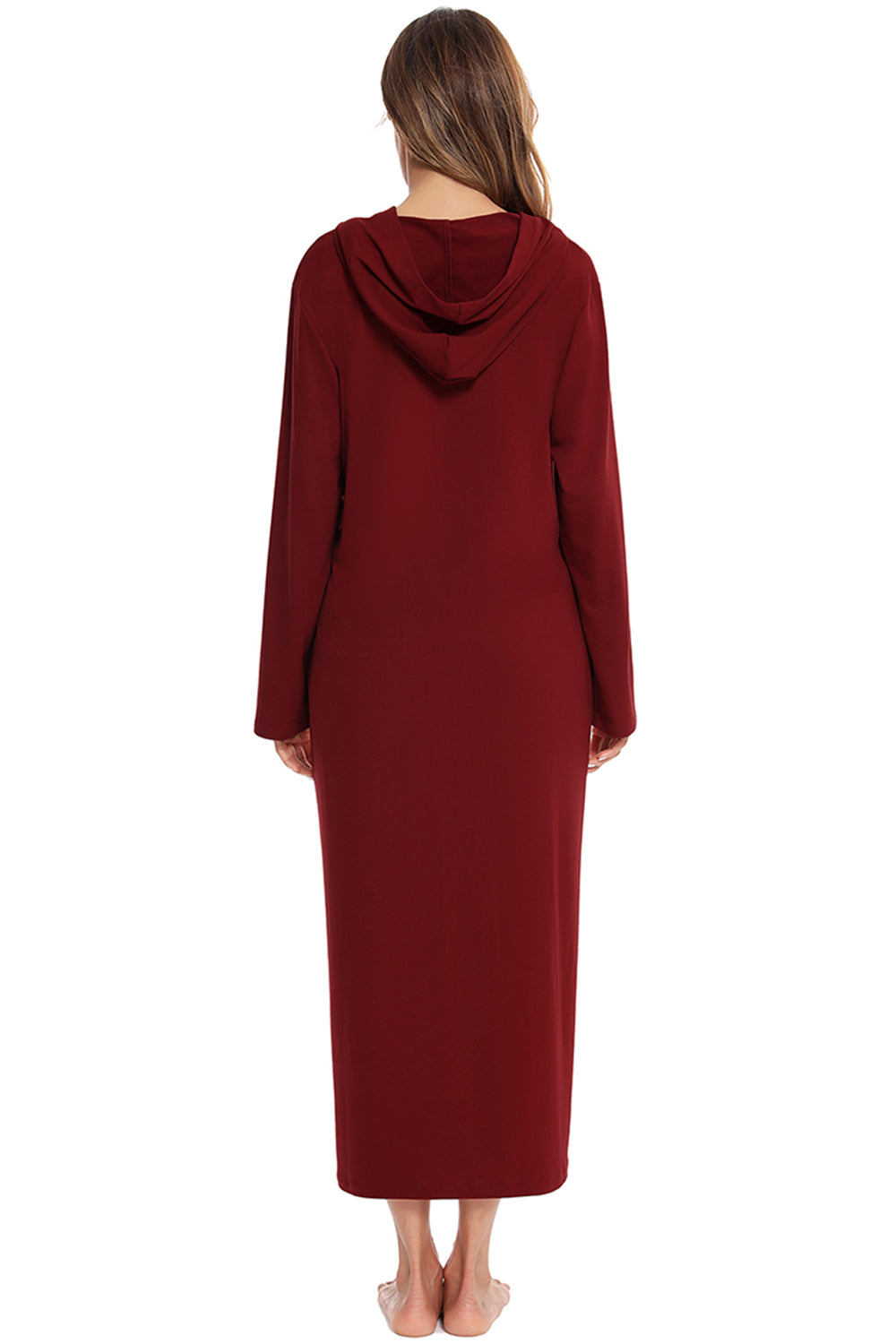 Zip Front Hooded Night Dress with Pockets - Lilixa.store