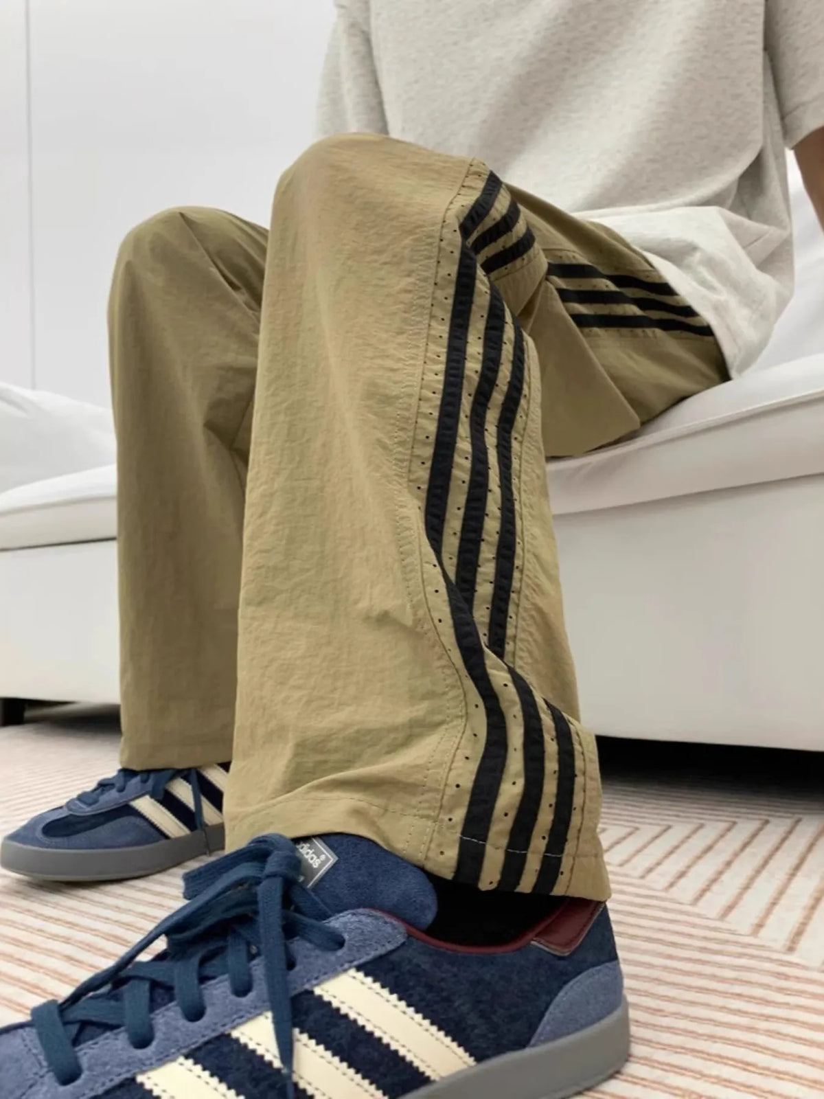 Men's Striped Wide Leg Pants in Khaki, view 2