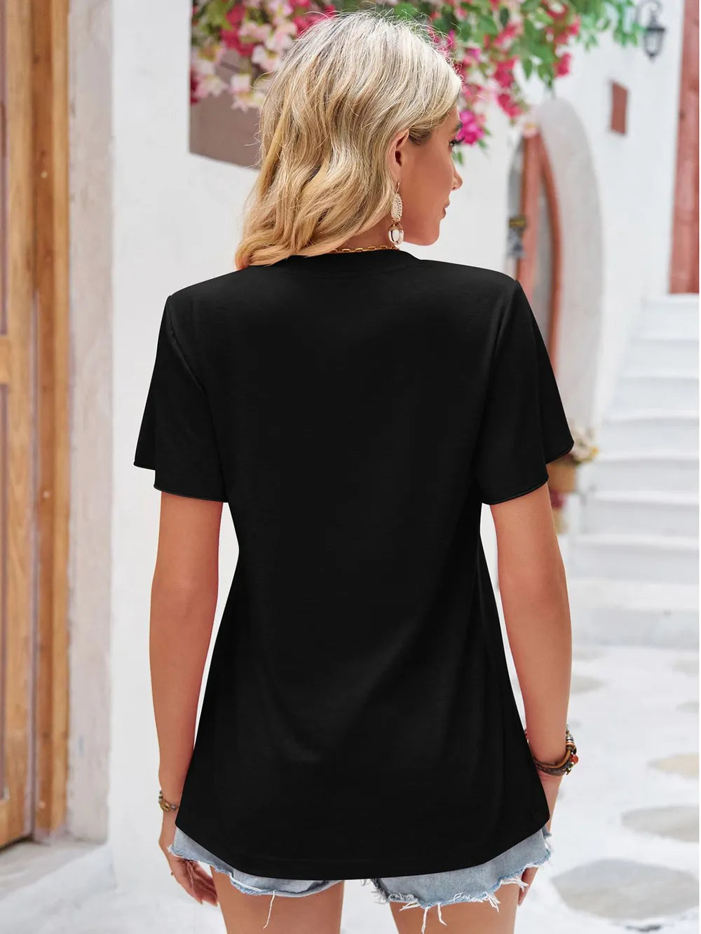 Double Take Ruched V-Neck Short Sleeve T-Shirt - Lilixa.store