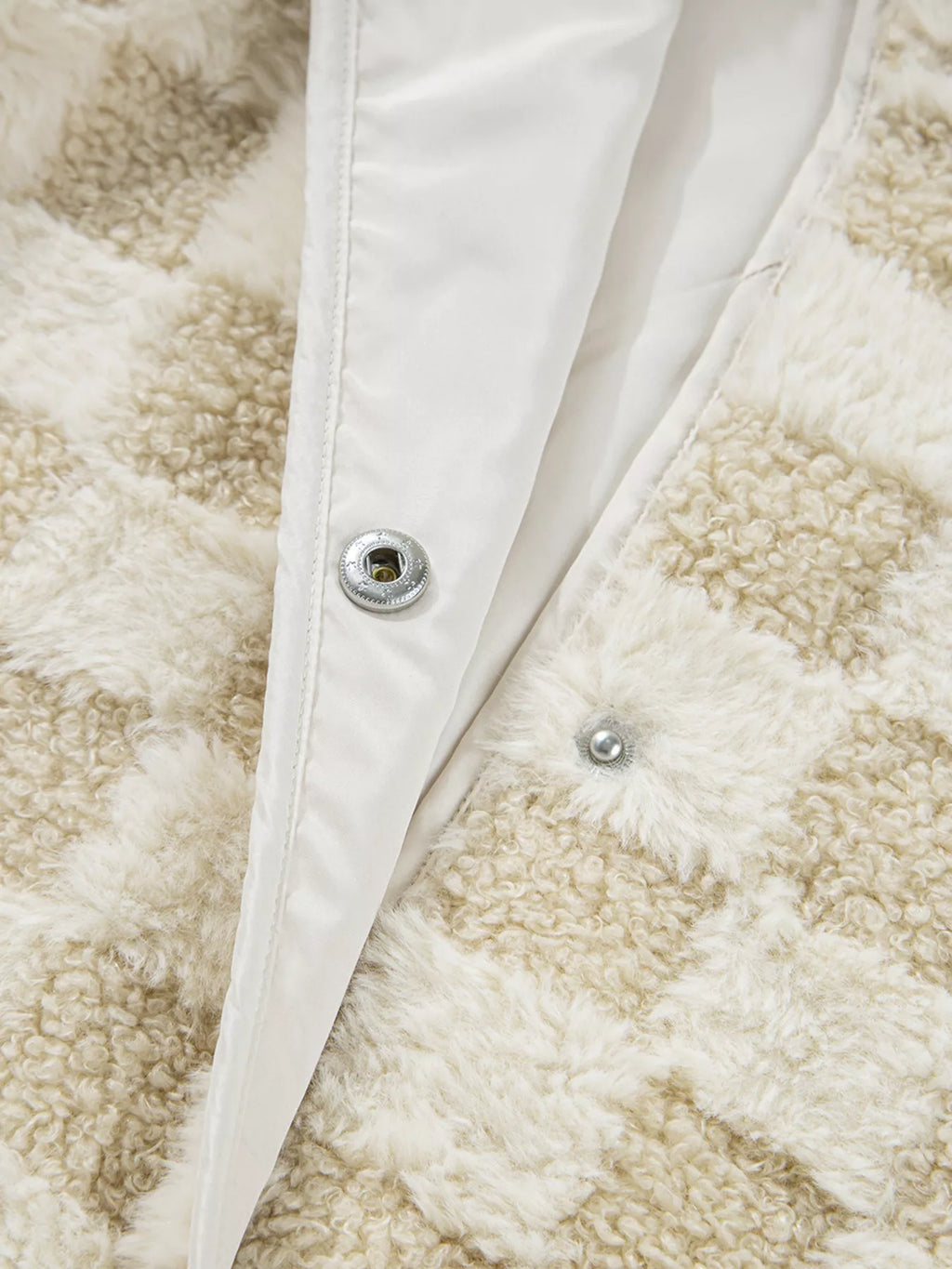 Sherpa Checkerboard Snap Button Vest Coat with Pocket - Lilixa.store