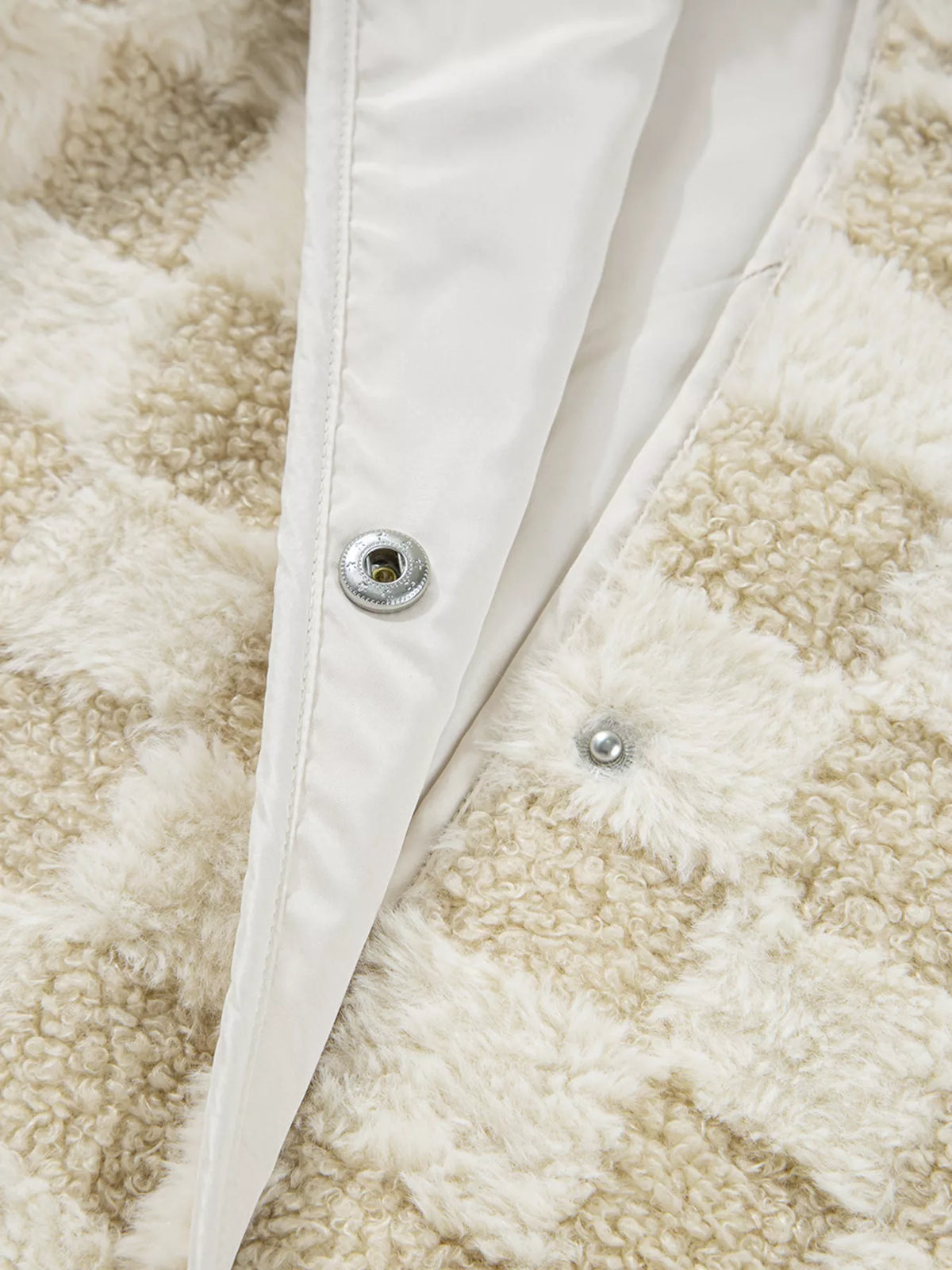 Sherpa Checkerboard Snap Button Vest Coat with Pocket - Lilixa.store